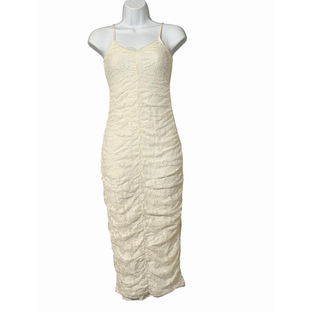 Divided H&M Ivory Lace Ruched Maxi Dress XS Spaghetti Strap Bodycon Bridal
